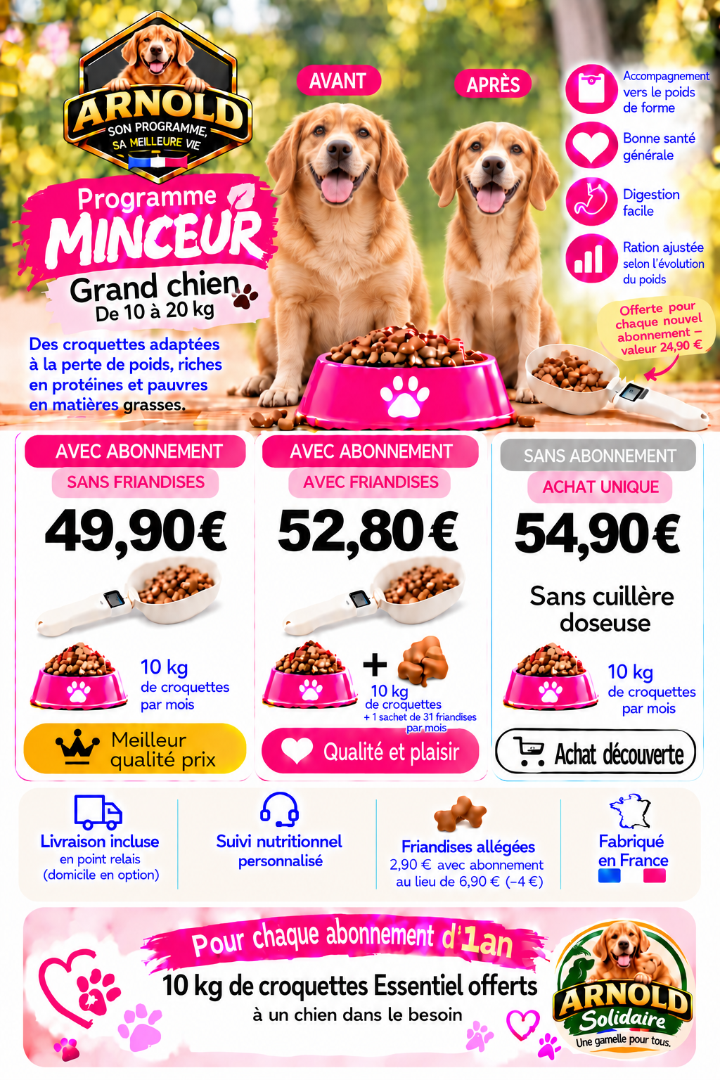 ARNOLD Minceur grand chien 10 à 20 kg, prix 49,90 €, 52,80 € et 54,90 €