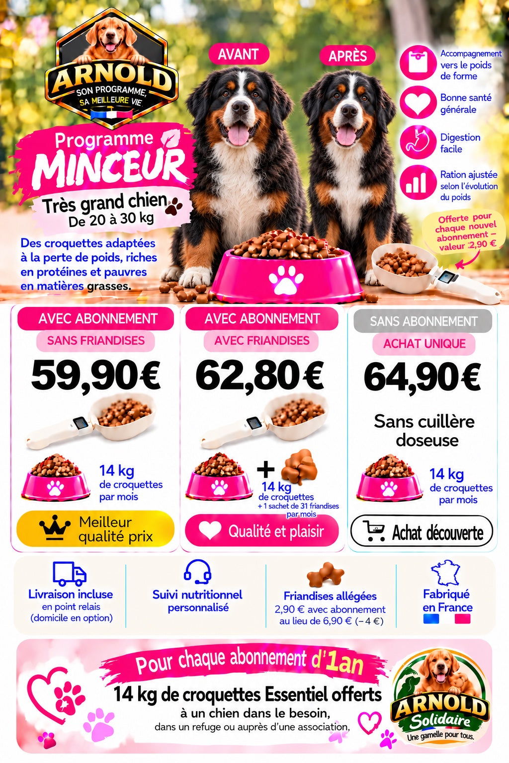 Programme Minceur ARNOLD très grand chien, bouvier bernois avant après, 14 kg